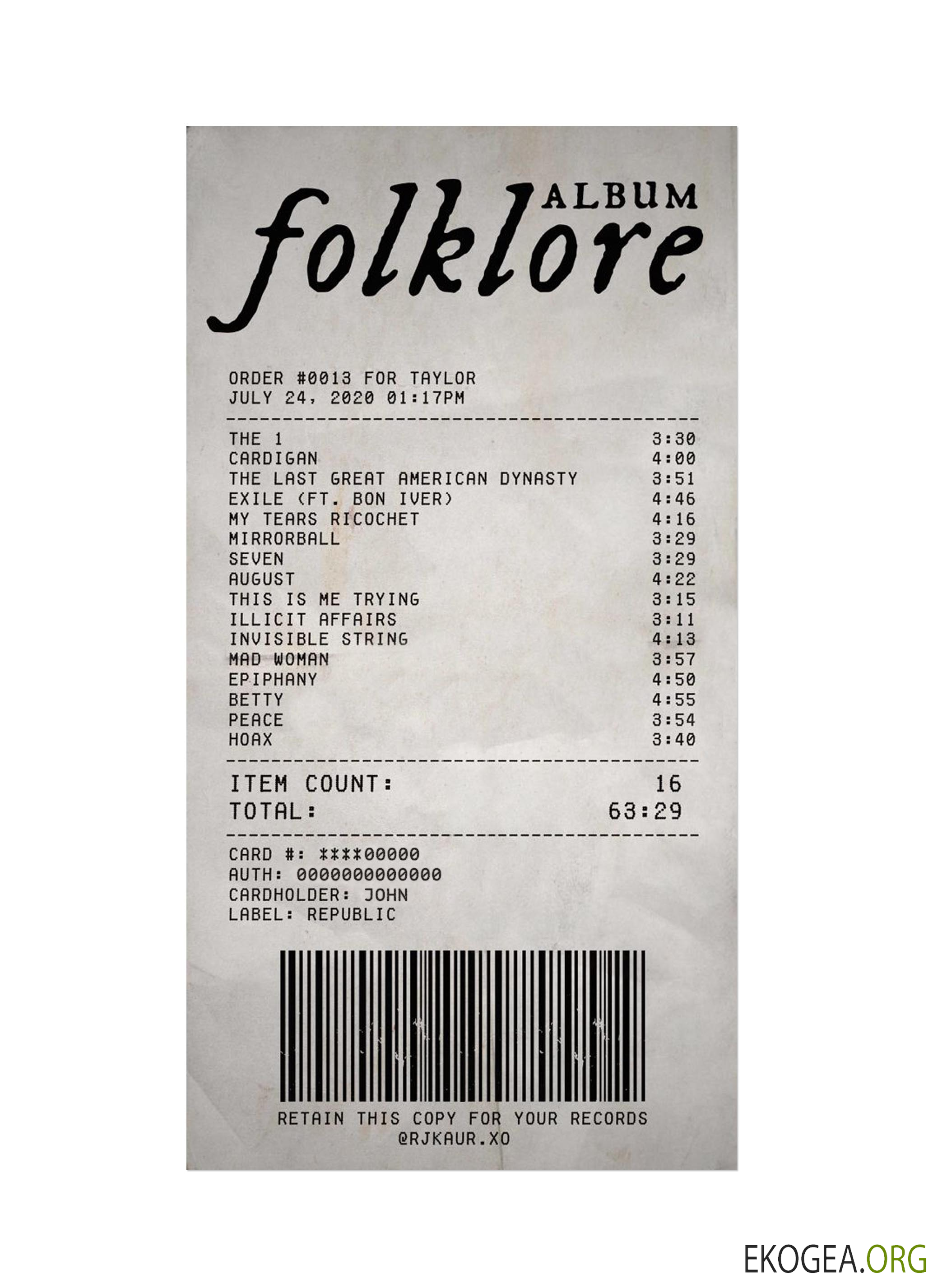 Chèque de paiement de l'ALBUM FOLKLORE